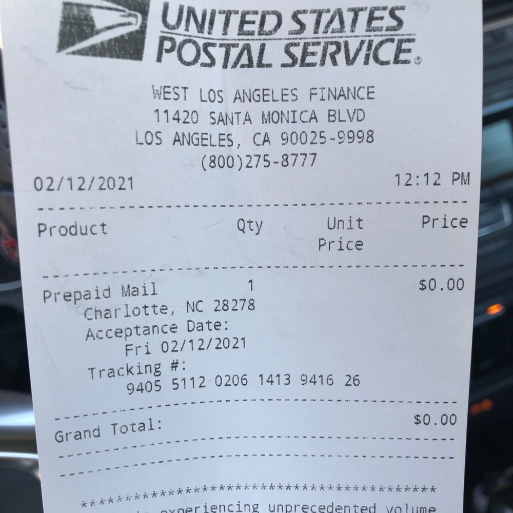 Return package and receipt